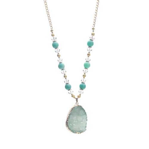 Green Druzy Gold Tone Continuous Necklace