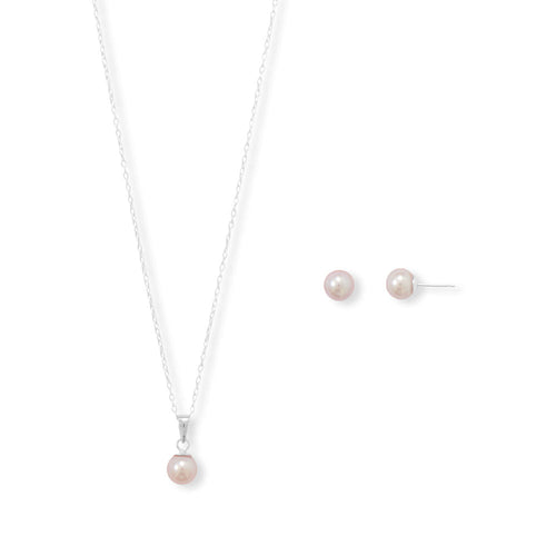 6.5mm Natural Color Cultured Freshwater Pearl Necklace and Earrings Set