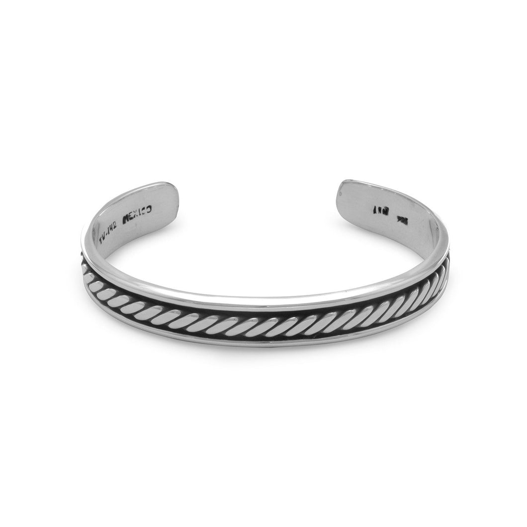 Oxidized Men's Cuff Bracelet with Rope Design