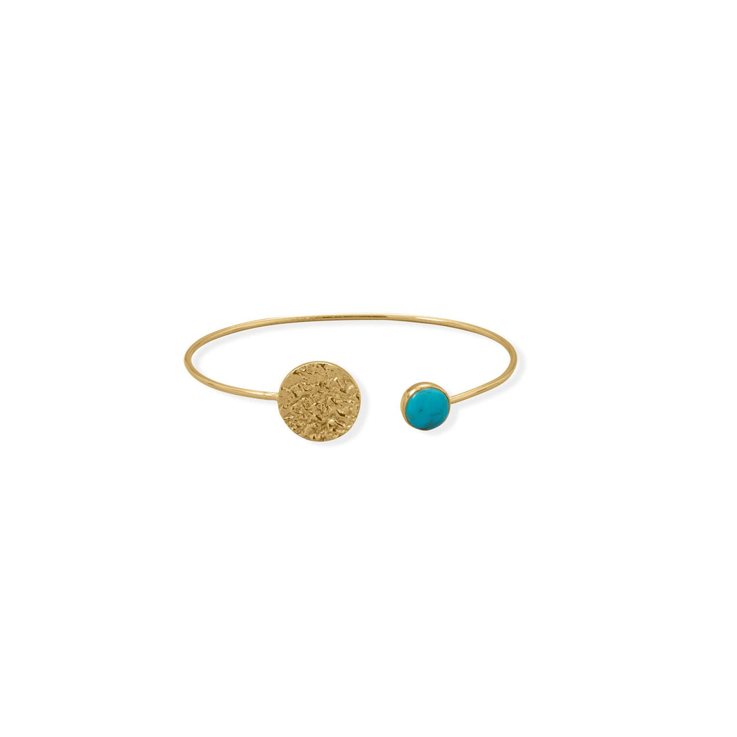 Turquoise and Hammered Disk Cuff Bracelet