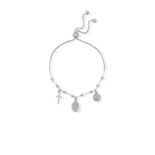 Rhodium Plated Religious Charm Bolo Bracelet