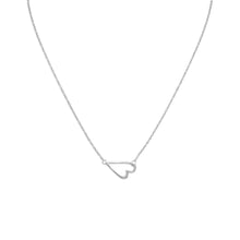 16" + 2" Rhodium Plated Sideways Heart Necklace