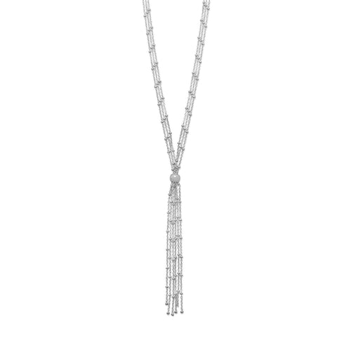 Rhodium Plated Satellite Chain Bolo Necklace