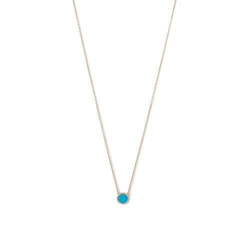 14 Karat Gold Plated Mini Synthetic Blue Opal Necklace