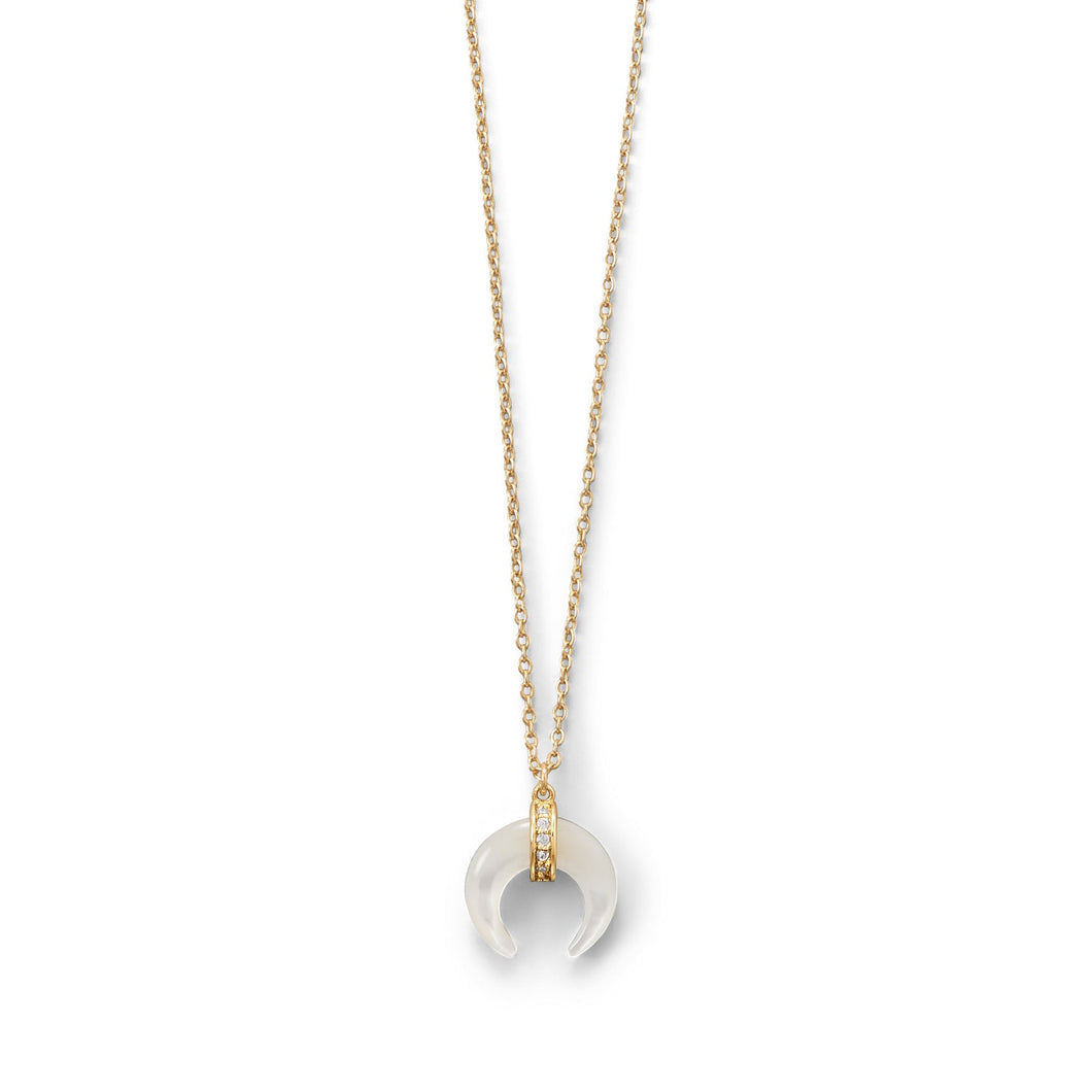 Mother of Pearl and CZ Crescent Gold Plated Necklace