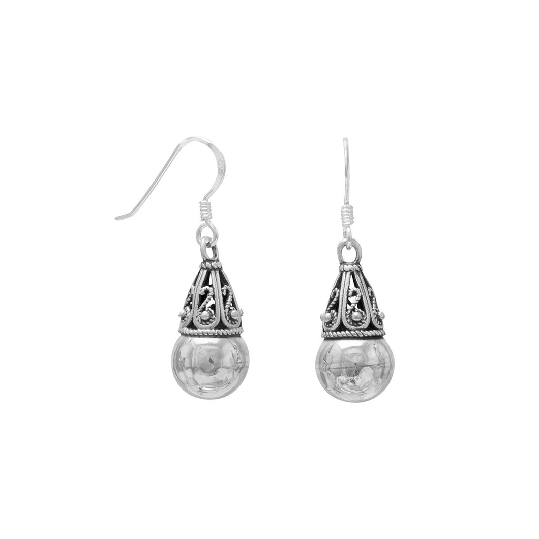 Bead with Bali Cap Earrings on French Wire