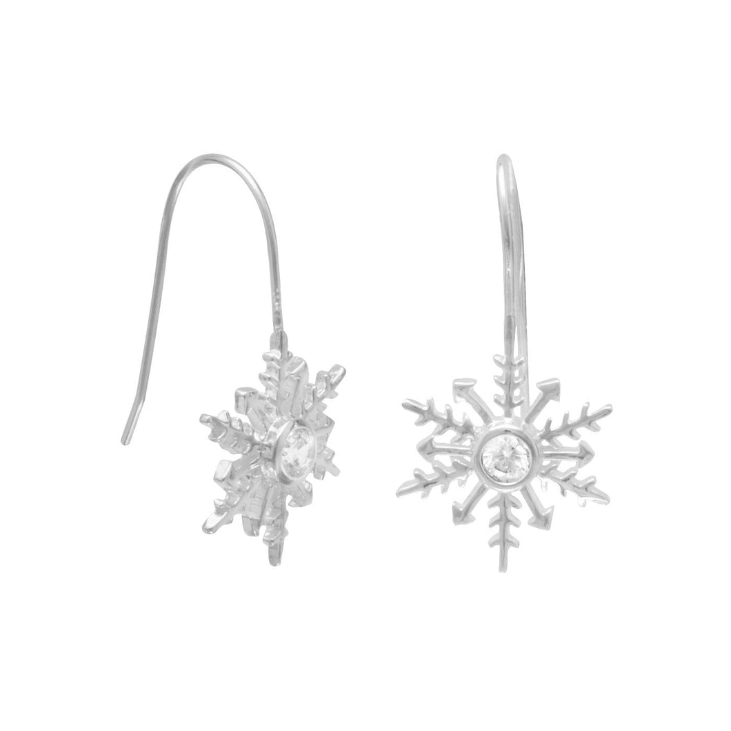 Polished CZ Snowflake French Wire Earrings