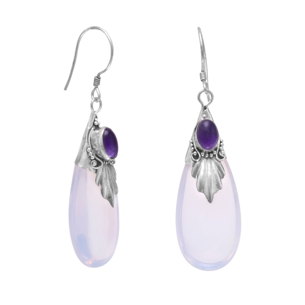 Glass and Amethyst Drop French Wire Earrings