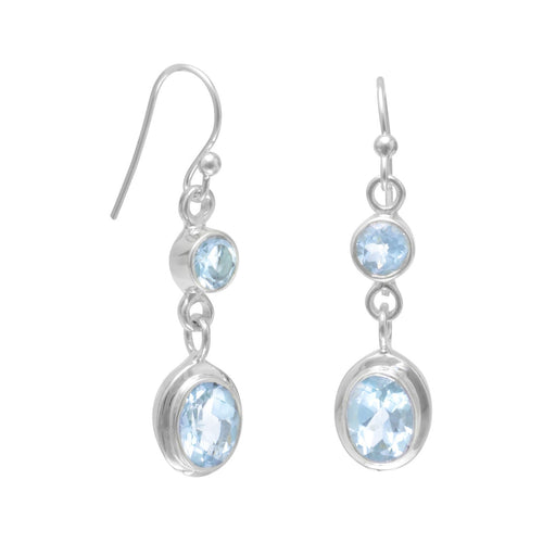 Round and Oval Blue Topaz Earrings on French Wire