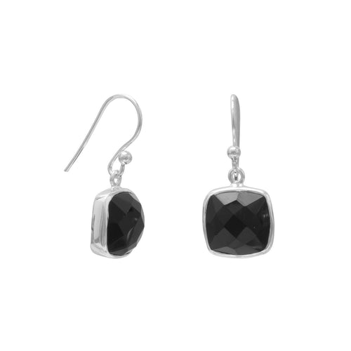 Faceted Black Onyx French Wire Earrings