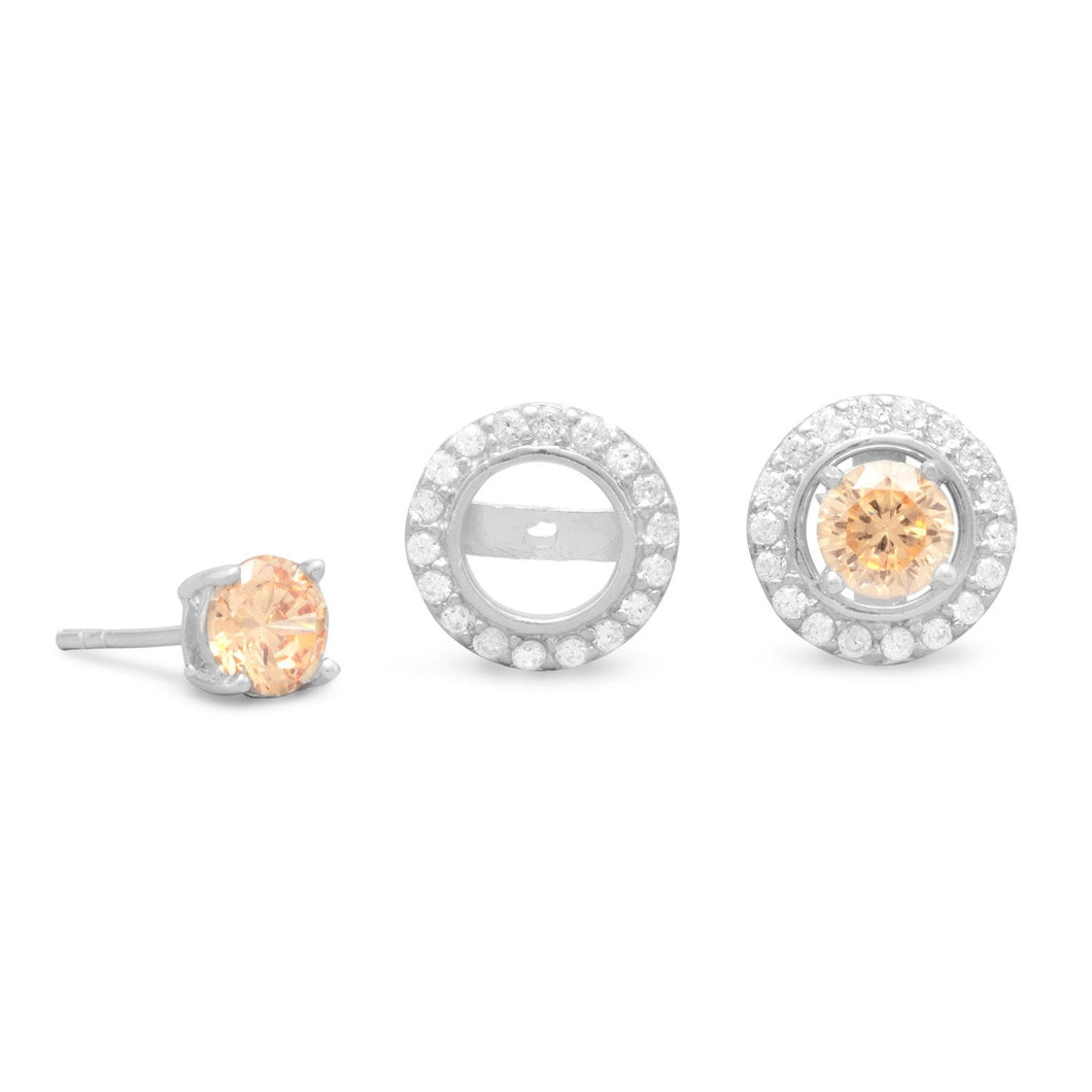 Rhodium Plated CZ Frame Earring Jackets. CZ Stud Earrings Sold Separately.