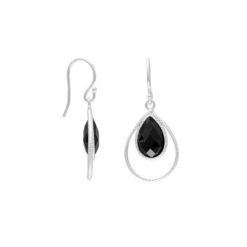 Black Onyx Textured Pear Drop Earrings