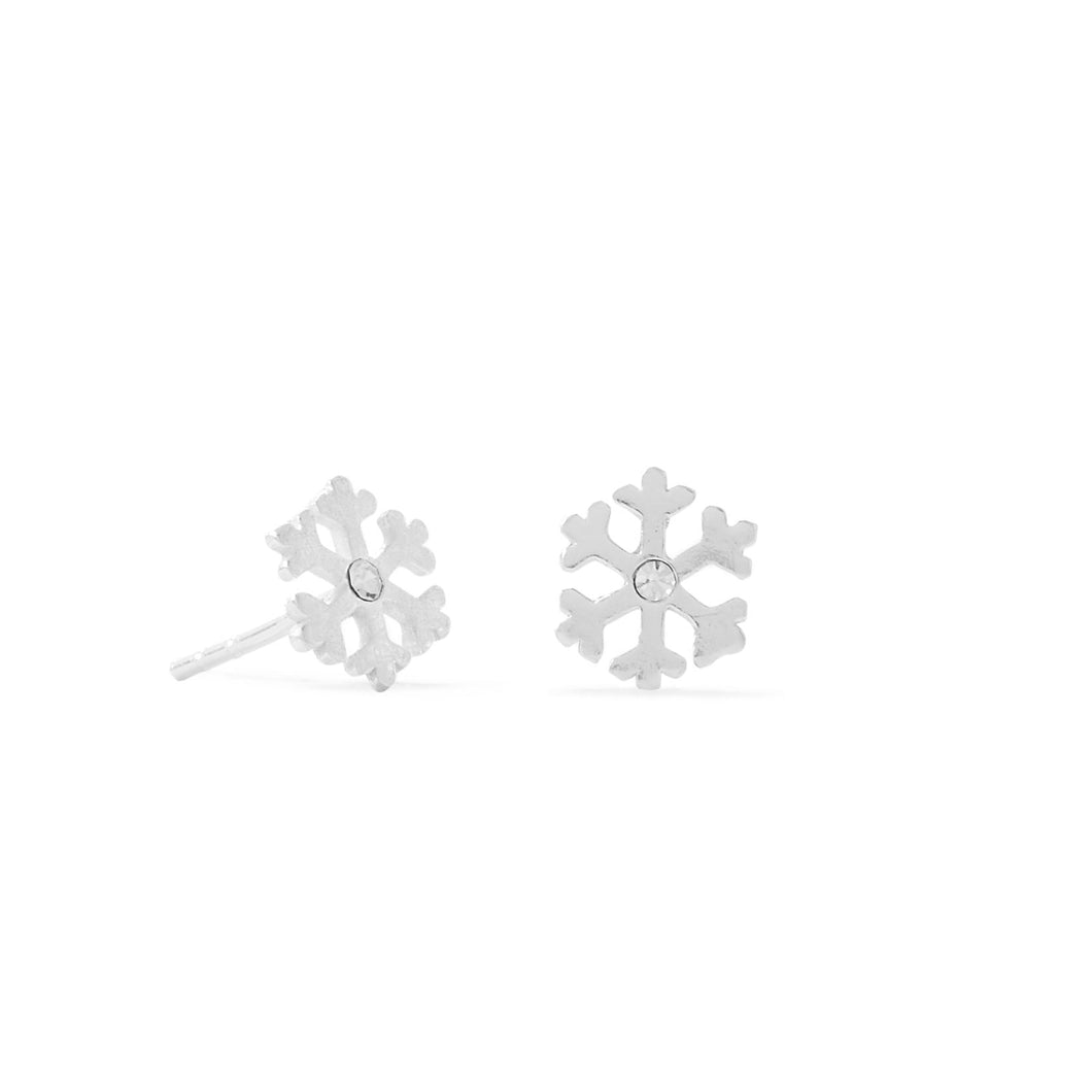 Polished Snowflake Stud Earrings with Crystal Center