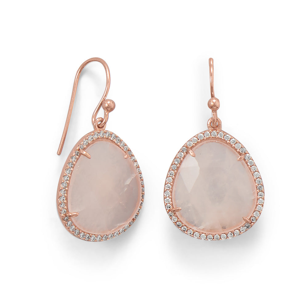 14K Rose Gold Plated Rose Quartz and CZ Earrings