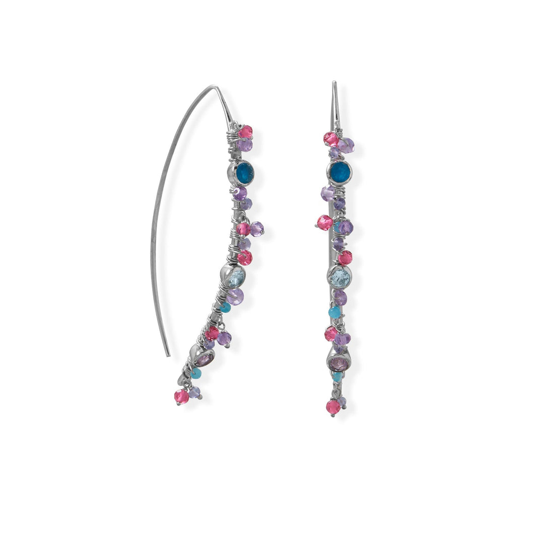 Rhodium Plated Marquis Wire Beaded Earring