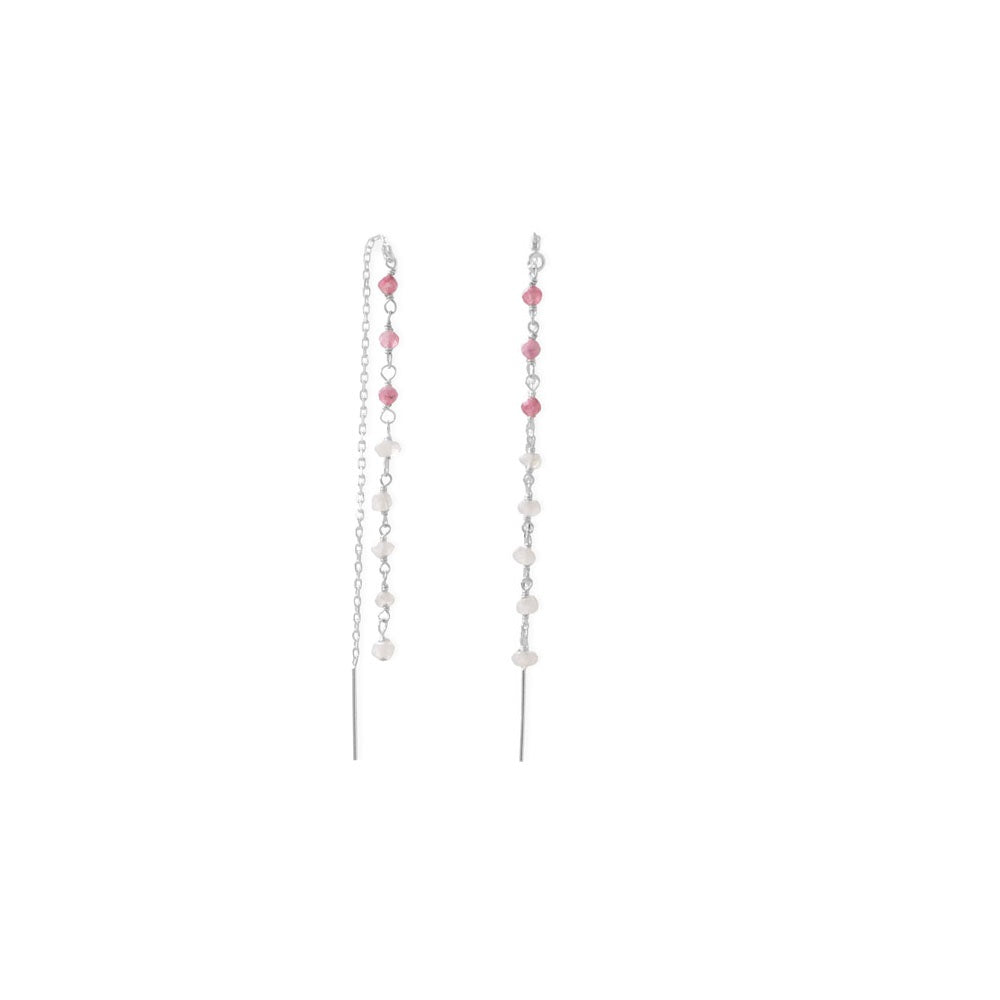 Pretty in Pink! Rainbow Moonstone and Pink Tourmaline Threader Earrings
