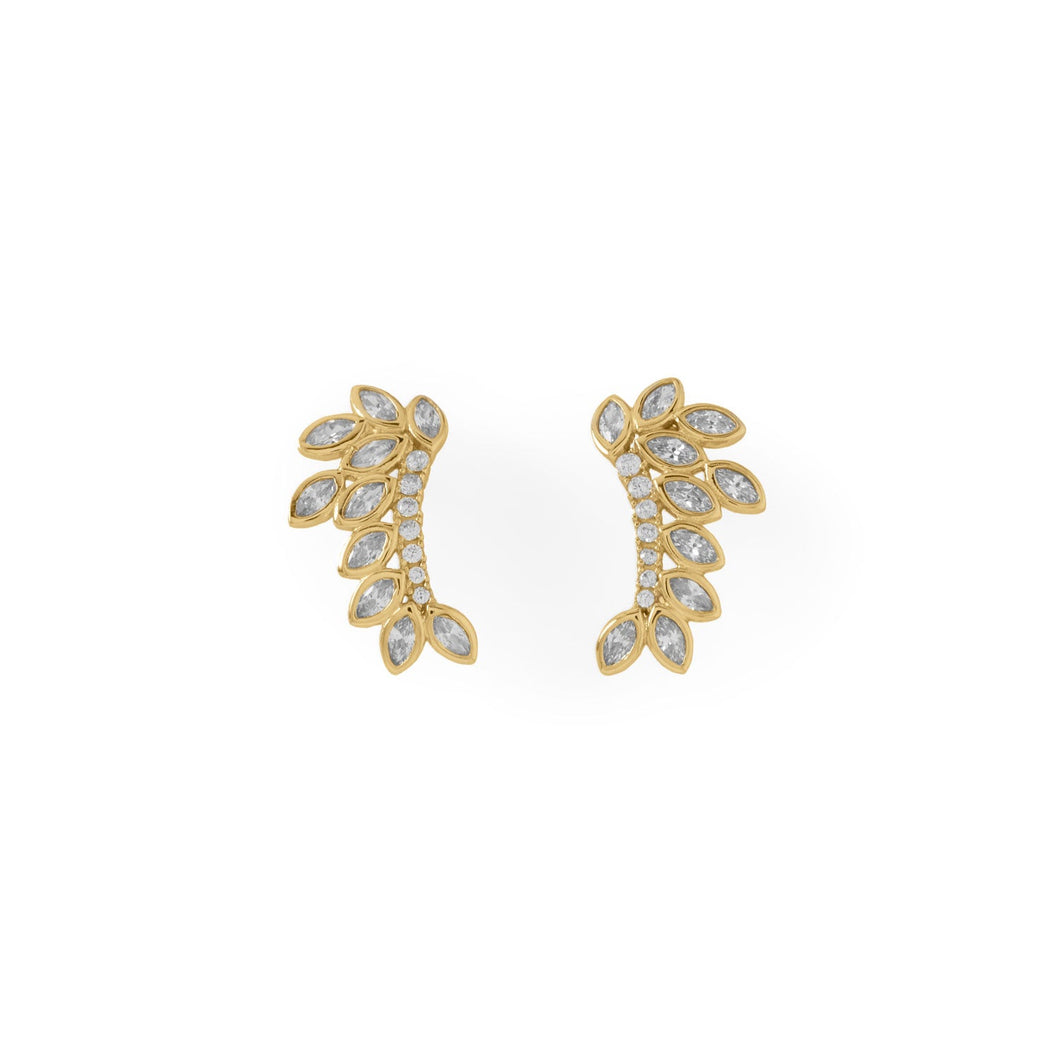 14 Karat Gold Plated CZ Leaf Drop Earrings