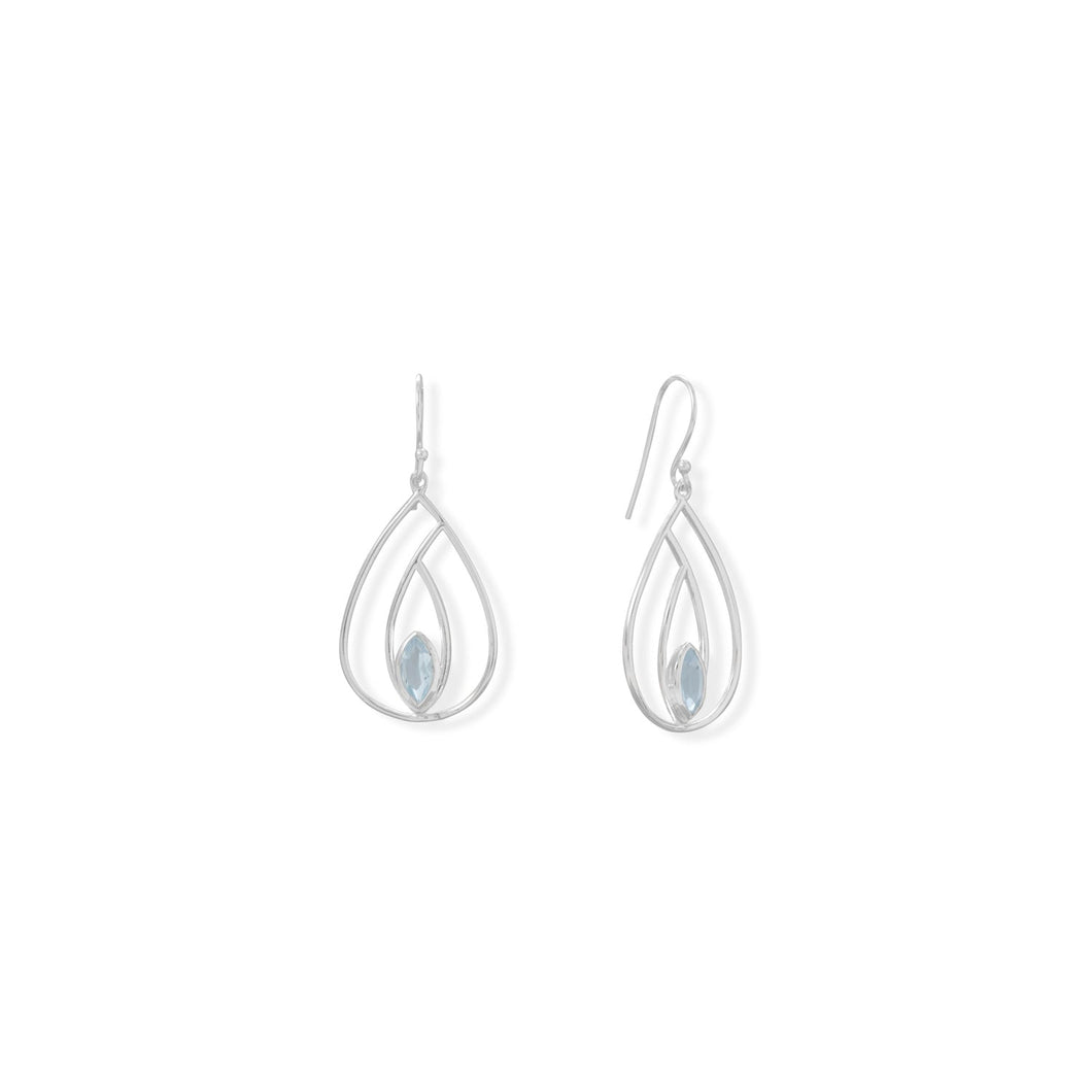 Polished Blue Topaz French Wire Pear Earrings