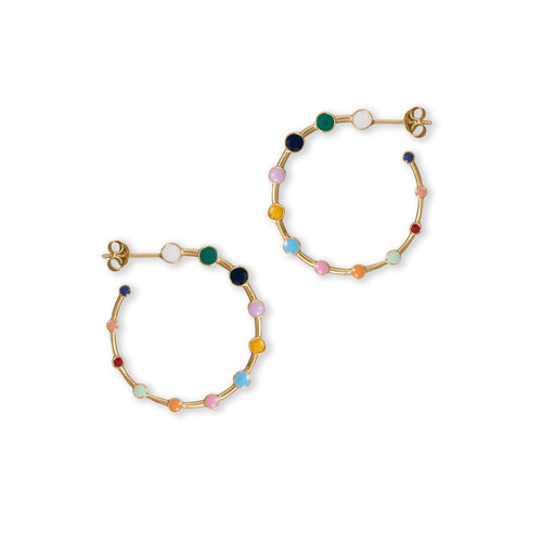 14 Karat Gold Plated Rainbow Enamel Hoop Earrings