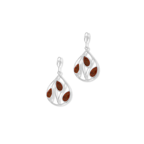 Polished Cutout Pear and Amber Post Earrings