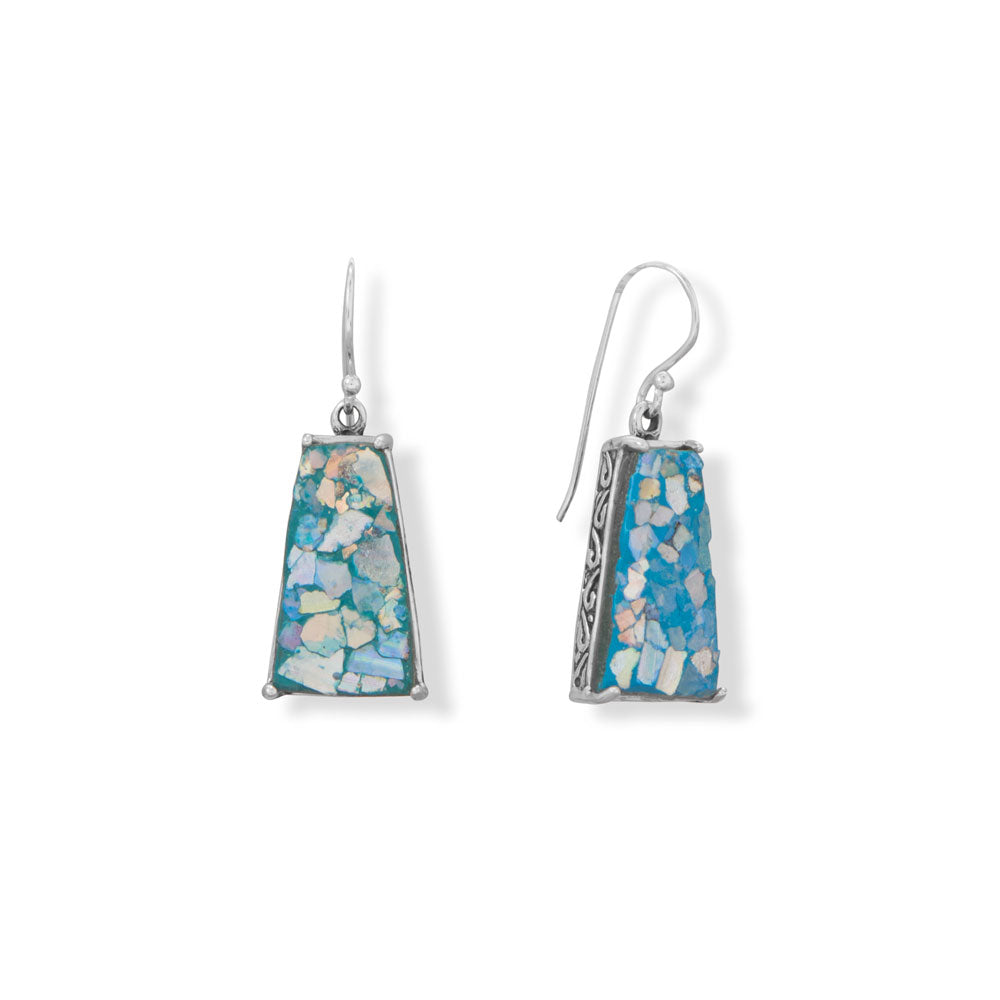 Trapezoid Roman Glass French Wire Earrings