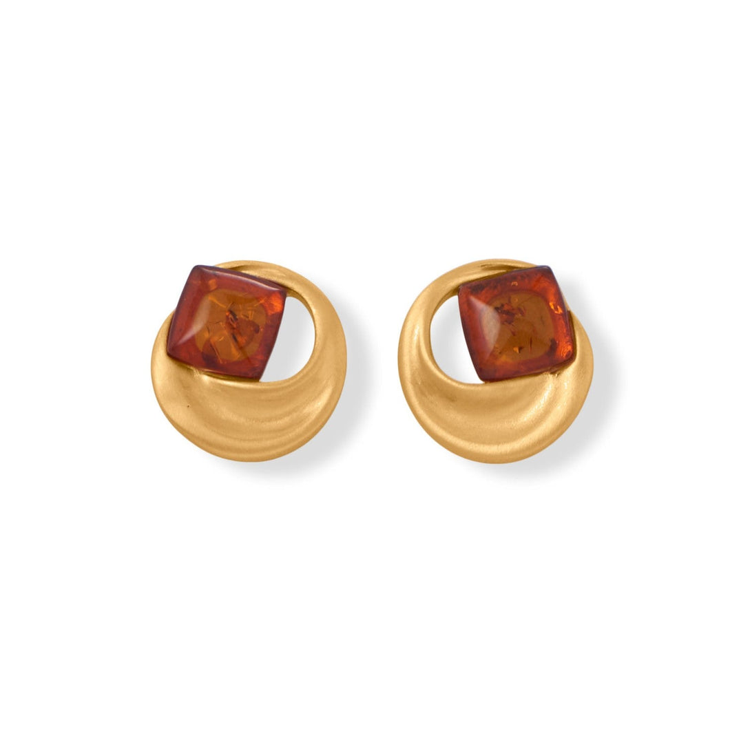 Matte 24 Karat Gold Plated Amber Earrings