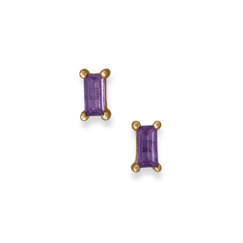 14 Karat Gold Plated Purple Baguette CZ Earrings