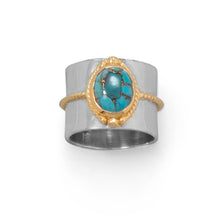 Two Tone Rope Edge Turquoise Ring