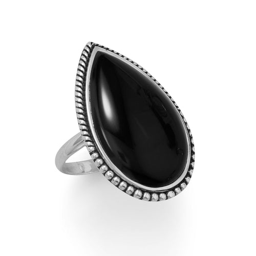 Large Black Onyx with Beaded Edge Ring