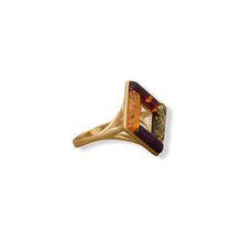 24 Karat Gold Plated Square Amber Ring