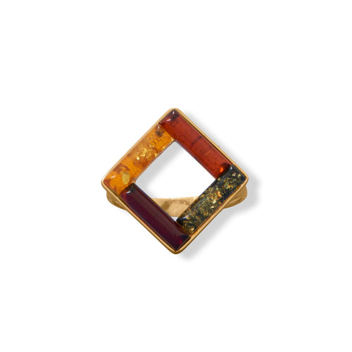 24 Karat Gold Plated Square Amber Ring