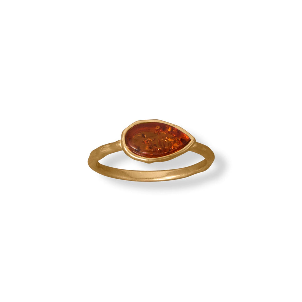 24 Karat Gold Plated Pear Amber Ring