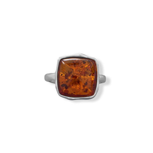 Hammered Square Amber Ring