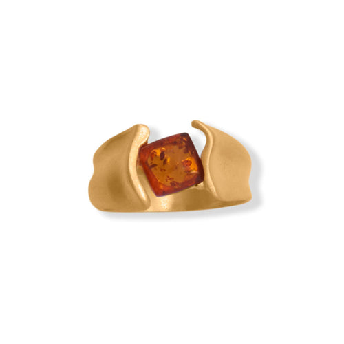 Matte 24 Karat Gold Plated Square Amber Ring