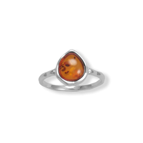 Hammered Pear Amber Ring