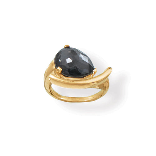 14 Karat Gold Plated Hematite and Quartz Ellipse Ring