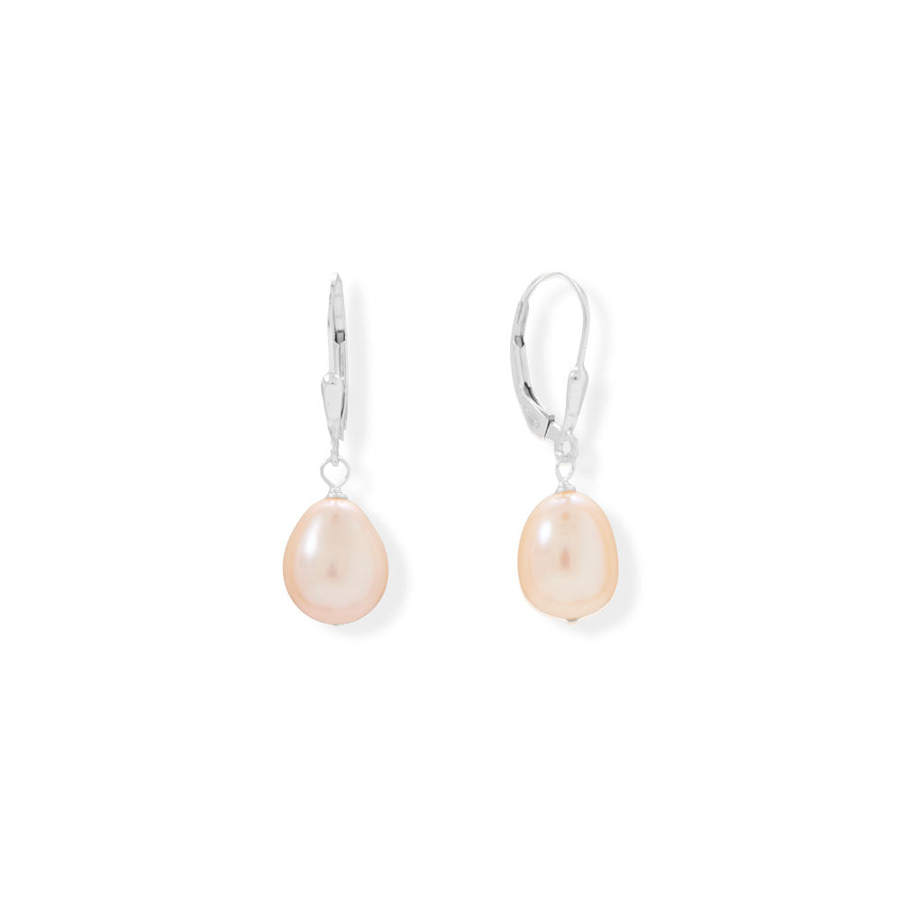 9mm Natural Color Cultured Freshwater Rice Pearl Lever Earrings