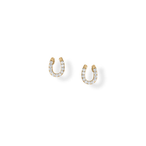 14 Karat Gold Plated CZ Horseshoe Stud Earrings